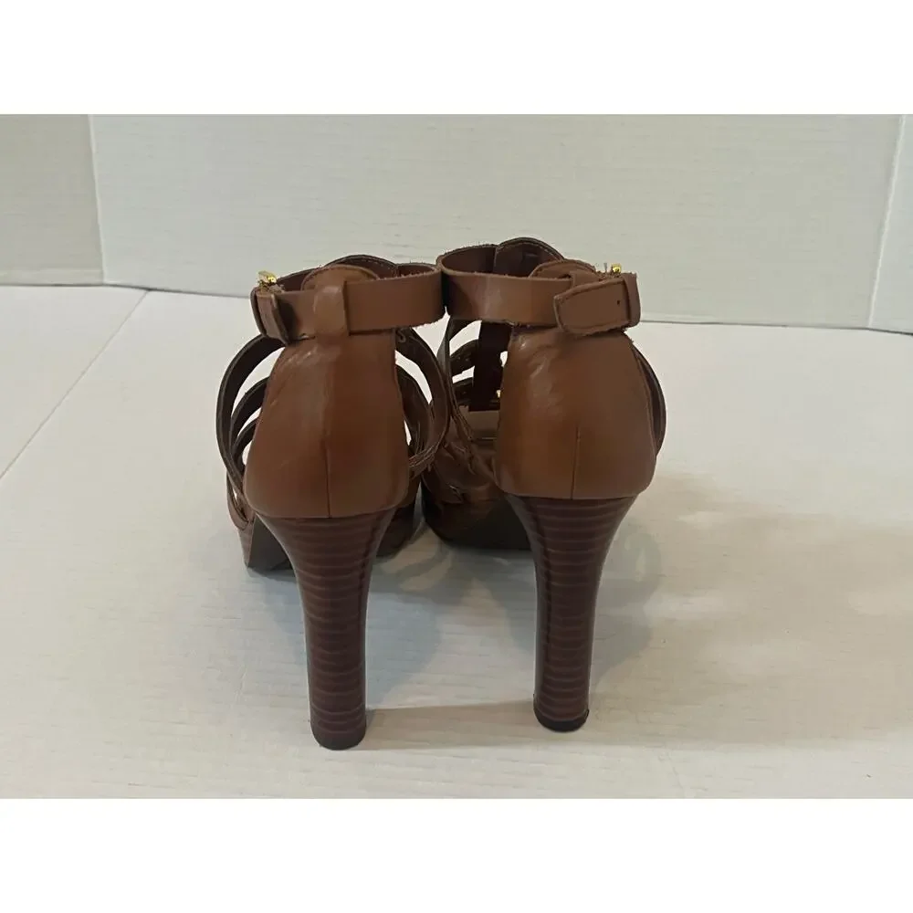 Women's Lauren Ralph Lauren Stasia Brown Leather Strappy Sandals Heels Sz 7.5